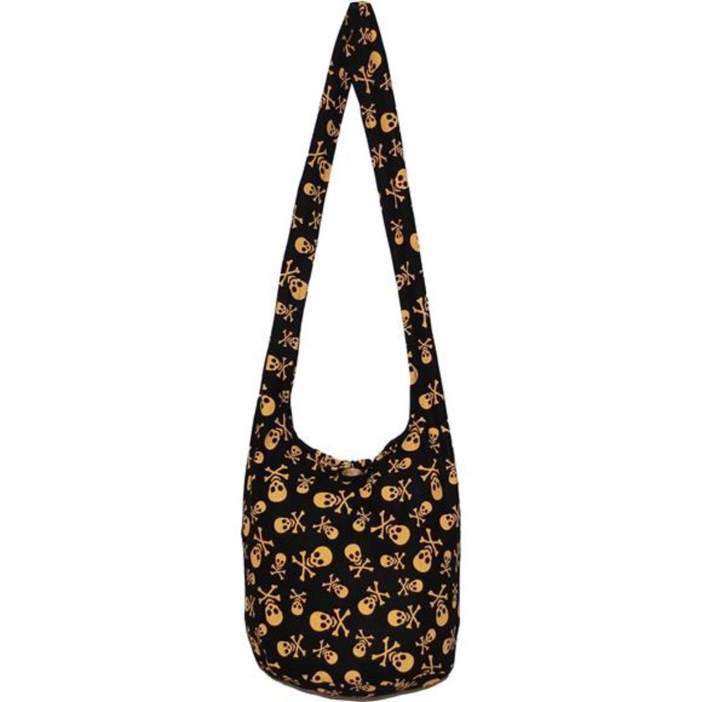 Skull Bohemian Boho Hobo Hippie Gothic Crossbody Bag Purse 33" Black
